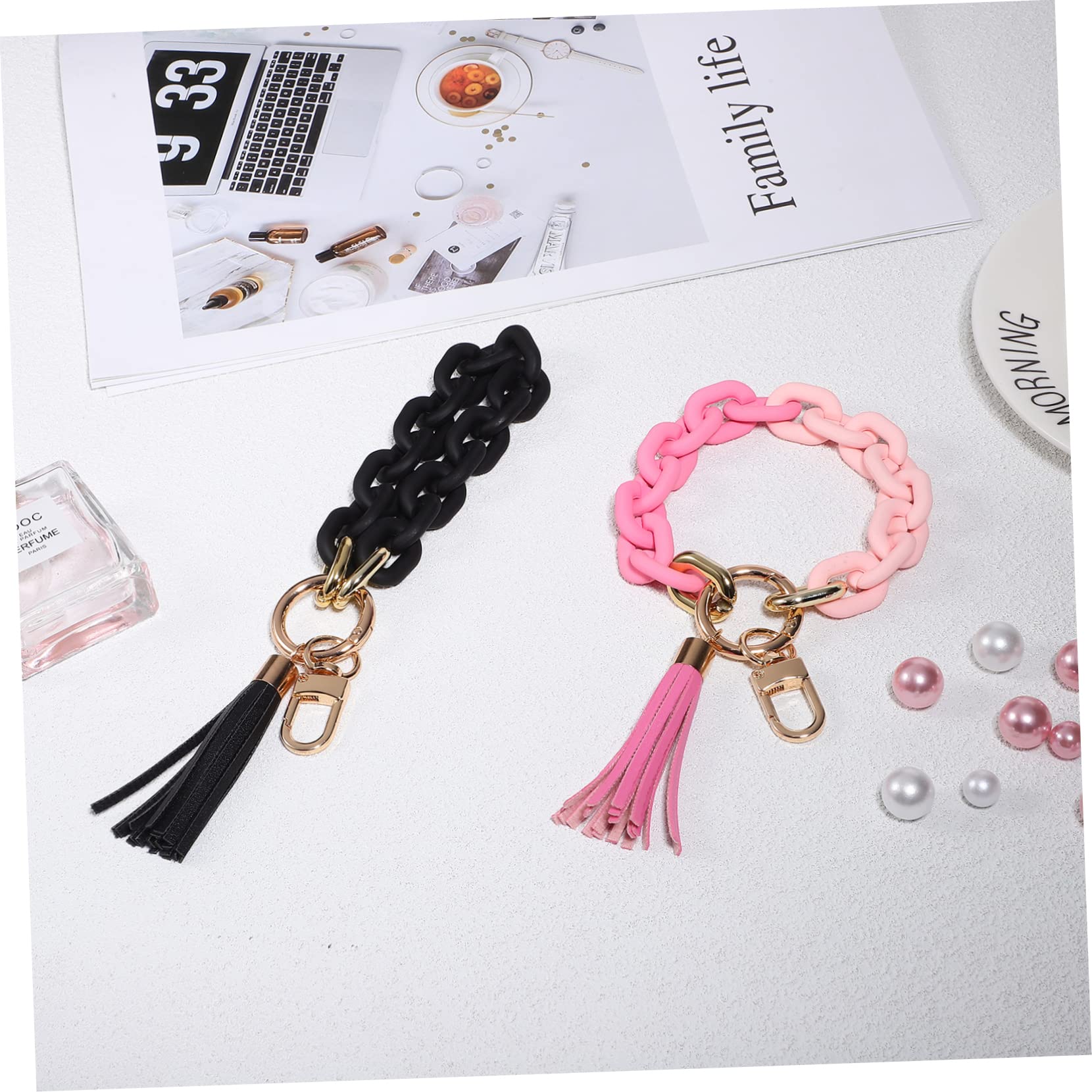 10piezas Pulseras De Llaveros Para Mujer Con Cadena Acrílica y Charms De Borlas Sujetadores De Llaves Para Casa y Coche Diseño Único y Práctico