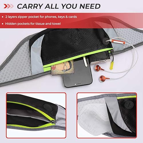 Miniatura 2 de Riñonera para correr, bolsa de entrenamiento para manos libres, bolsa de cinturón ajustable para todos los teléfonos, Negro -, Delgado y portátil