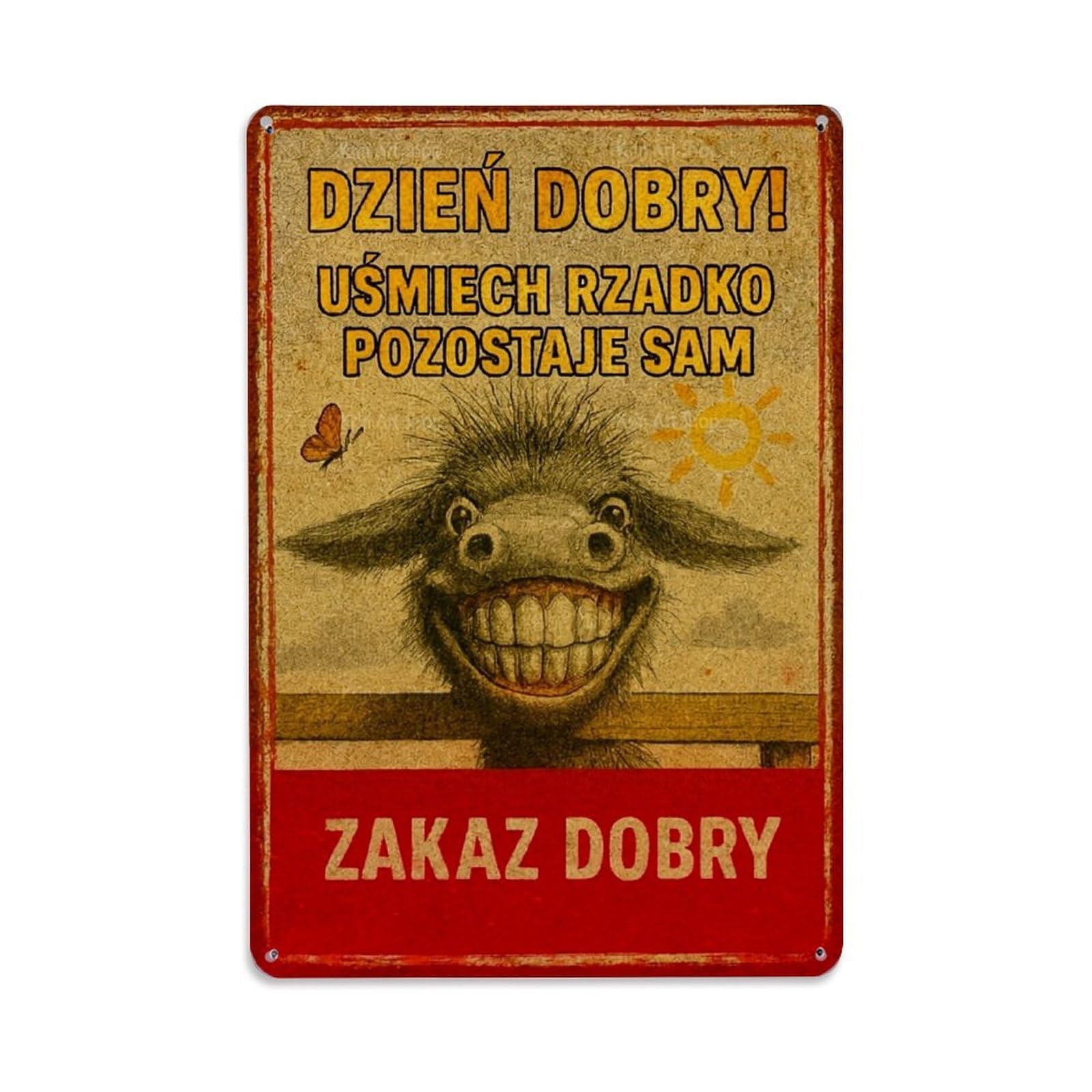 Jdfenggu Vintage Smiling Donkey Behind Fence Retro Metal Tin Sign, Metal Poster For Bar, Home, Man Cave, Kitchen, Laundry Room Art Decor 8X12 Inch