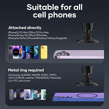 Otomobil Cep Telefonu Tutucu, Titreşim Önleyici Araç Tutucu, iPhone 14/13/12 Serisi ve Tüm Akıllı Telefonlar için, Araç Tutucu, 360° Dönebilir, Mıknatıslı Cep Telefonu Tutucu, Araç zhoppy