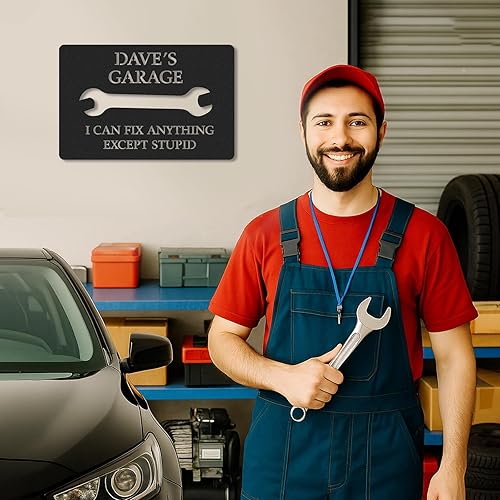 Miniatura 4 de Letreros de garaje personalizados para hombres, letrero de taller de papás, letrero personalizado de metal para exteriores, decoración de cueva de