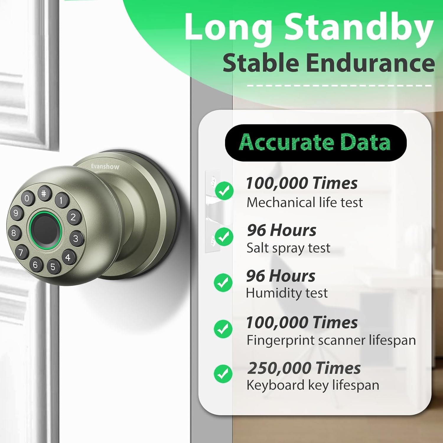 Smart Door Knob Fingerprint Door Lock 4-in-1 Keyless Entry (Fingerprint/App/Code/Key) with Auto-Lock Easy Install for Home/Bedroom/Office-Silver