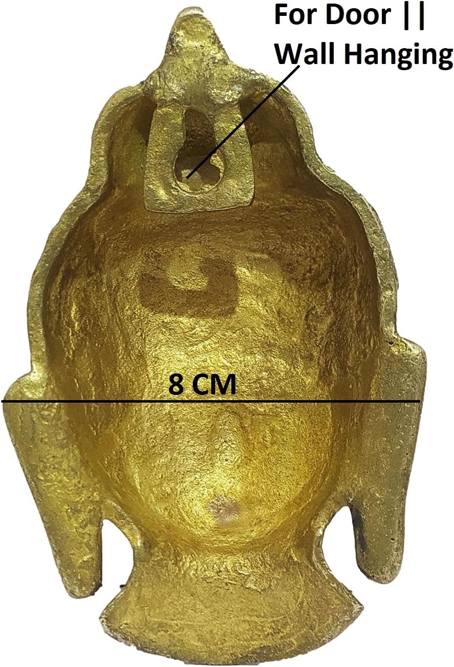 athizay Buddha Face Brass Hanging Sculpture Door or Wall Hanging Brass Metal Idol 13 x 8 cm for Home Decoration (Gold)
