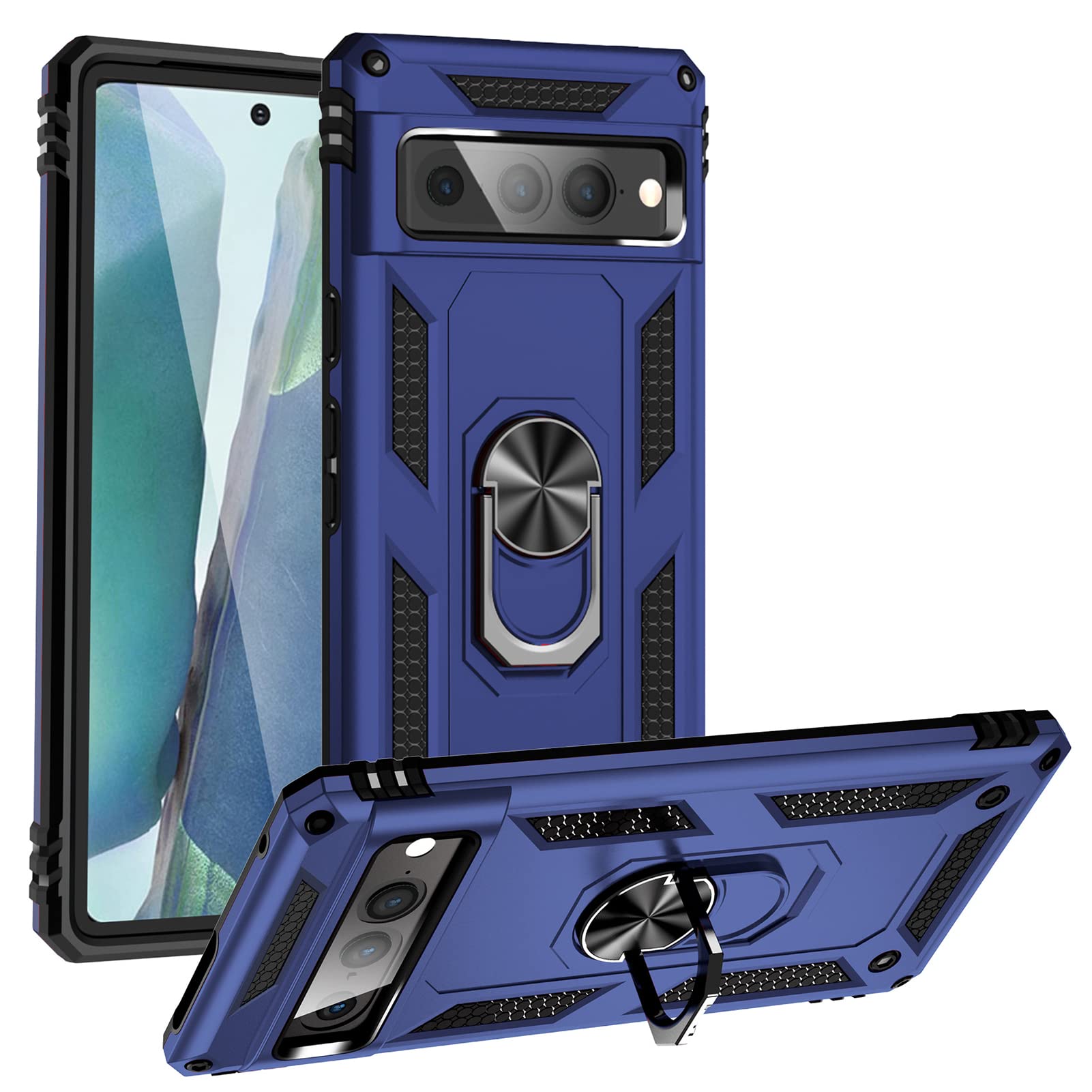 PROPFE Wytrzymałe etui pancerne do Google Pixel 7/7 Pro, stojak na pierścień, odporny na wstrząsy, wojskowa klasa ochronna, twardy zderzak, etui na telefon komórkowy, niebieskie, 7Pro 6,7''