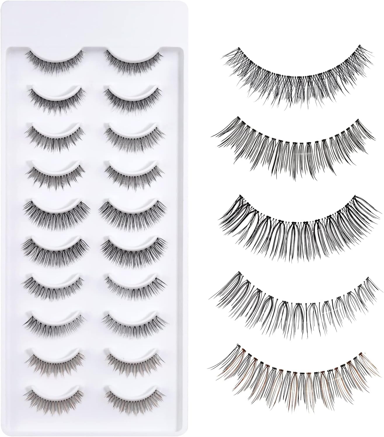 Hybrid Strip Lashes 10 works Brown Natural False Eyelashes Dark Brown Wispy Lashes Natural Look Hand-Tied Cat Eye Lashes Transparent Clear Band Strip Eyelashes Coloured by EMEDA (Mix-M) - Image 3