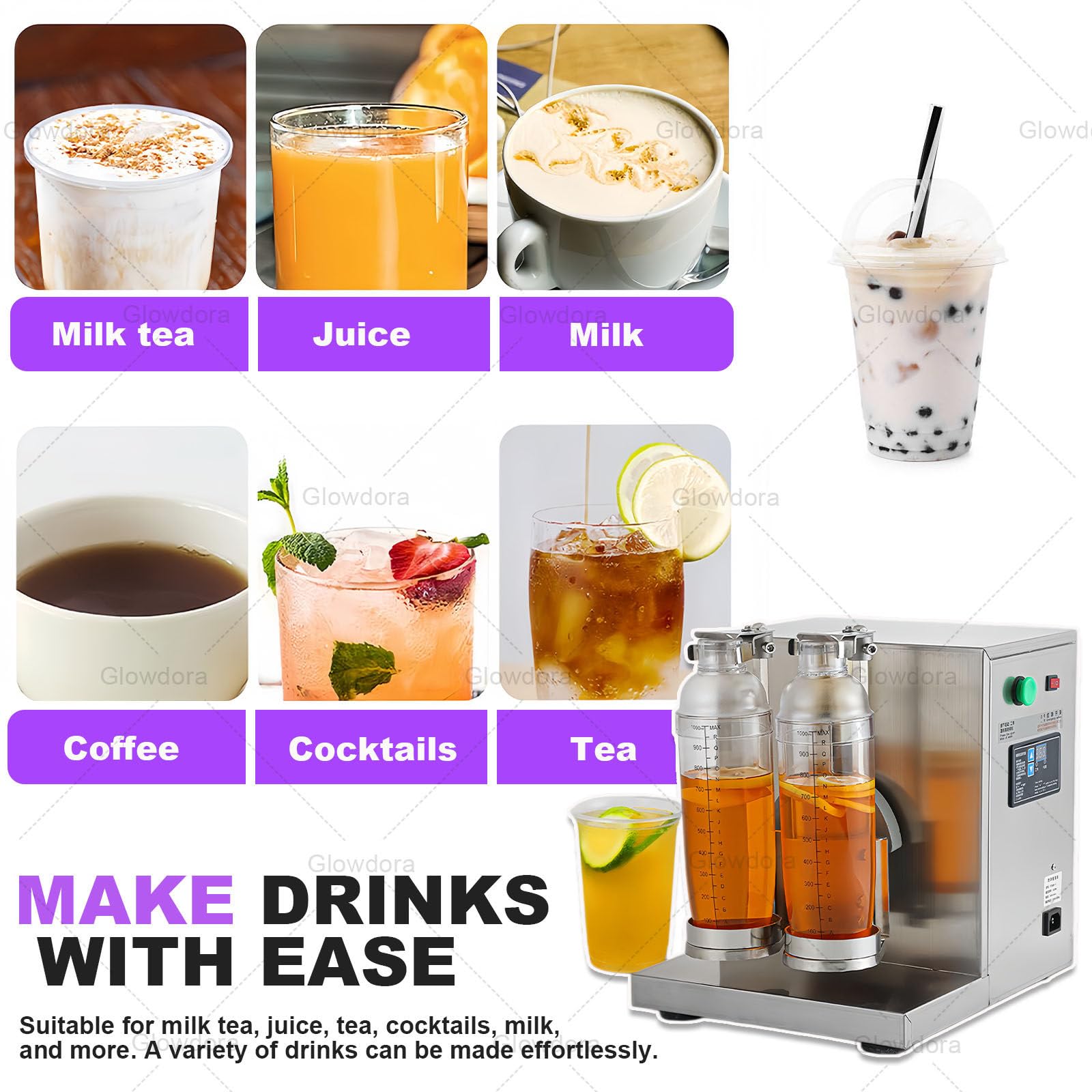 Machine À Shaker pour Lait Au Café Et Bubble Tea, Shaker Automatique Double Tasse, INOX, Vitesse 400 TR/Min, 120w, Minuterie 1-120s, Rotation Complète – Usage Commerce