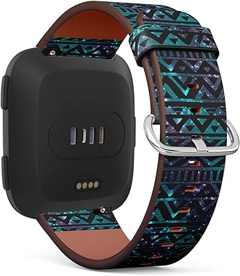 Compatible with Fitbit Versa, Versa 2, Versa LITE - Quick Release Leather Wristband Bracelet Replacement Accessory Band - Black Aztec Tribal