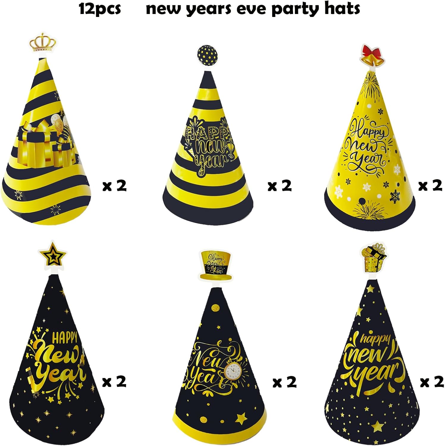 Qpout 24 PCS New Years Eve Party Supplies 2026, 12 New Years Eve Party Hats and 12 New Year Party Glasses Decorations Photo Props