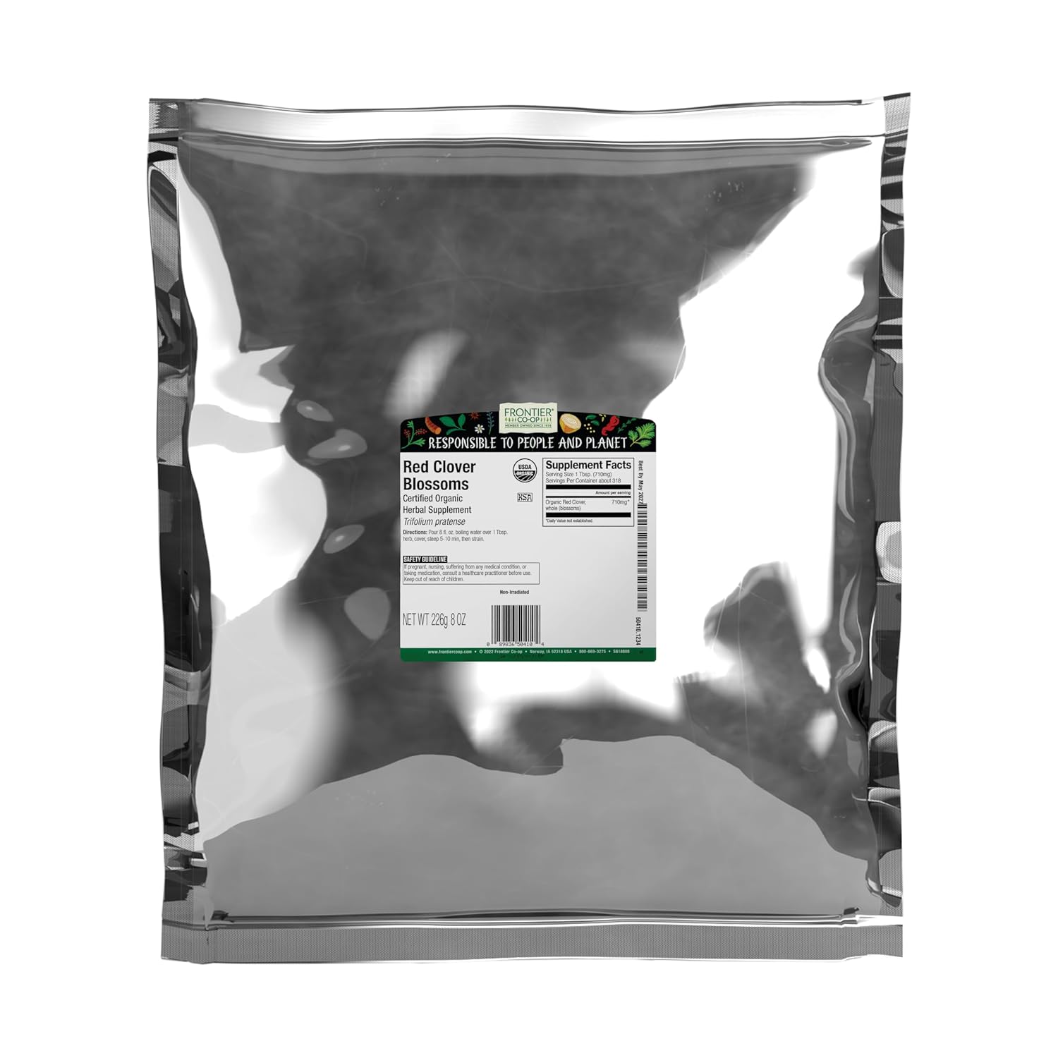 Frontier Co-op Organic Dried Whole Red Clover Blossoms, 8 oz, Bulk Bag - Edible Flower for Herbal Tea, Soups, and DIY Recipes