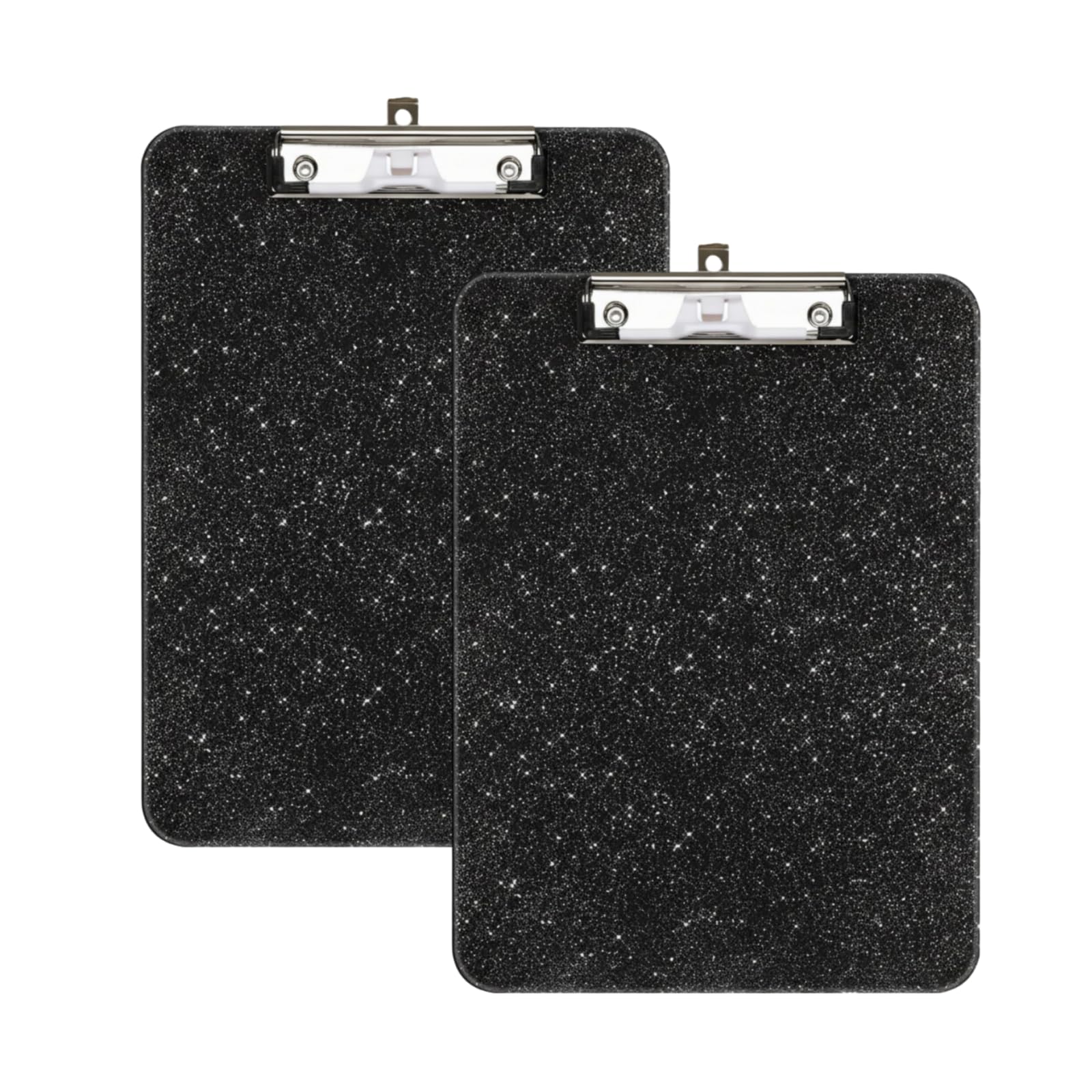 2 Pack Black Clipboard with Pen Holder,Glitter Clip Boards 8.5x11 Heavy Duty,Nursing Clipboards A4 Letter Size,Hanging Plastic Clip Board for Men Kids Teachers,School Office Home Work