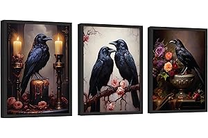 EXCOOL CLUB Black Raven Wall Art - Dark Academia Prints for Dark Room Raven Decor
