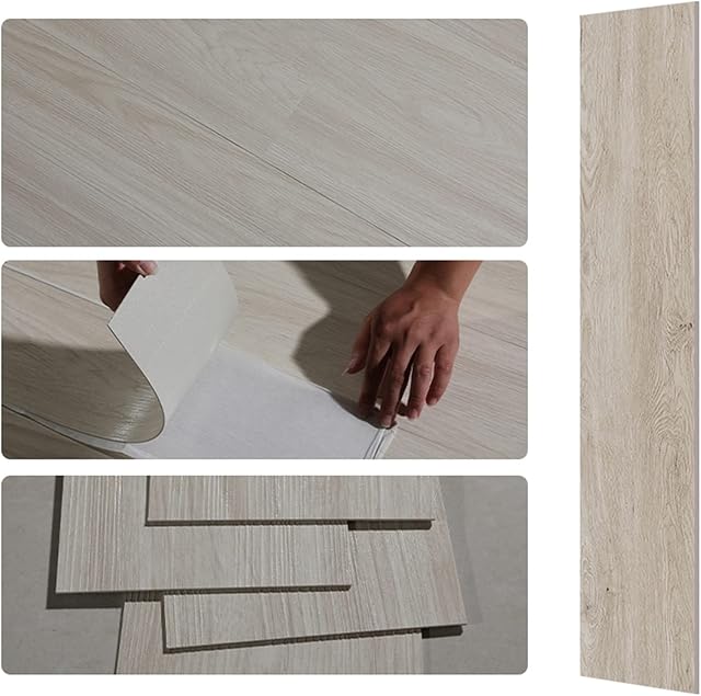 NAIMP Self Adhesive Floor Tiles, 15x90cm Oak White 36Pcs PVC Flooring Planks Floorboard Planks Waterproof Floor Wall for Kitchen Bathroom Home Floor Tile, 5.02m² 2mm Washed Home Floor Tile