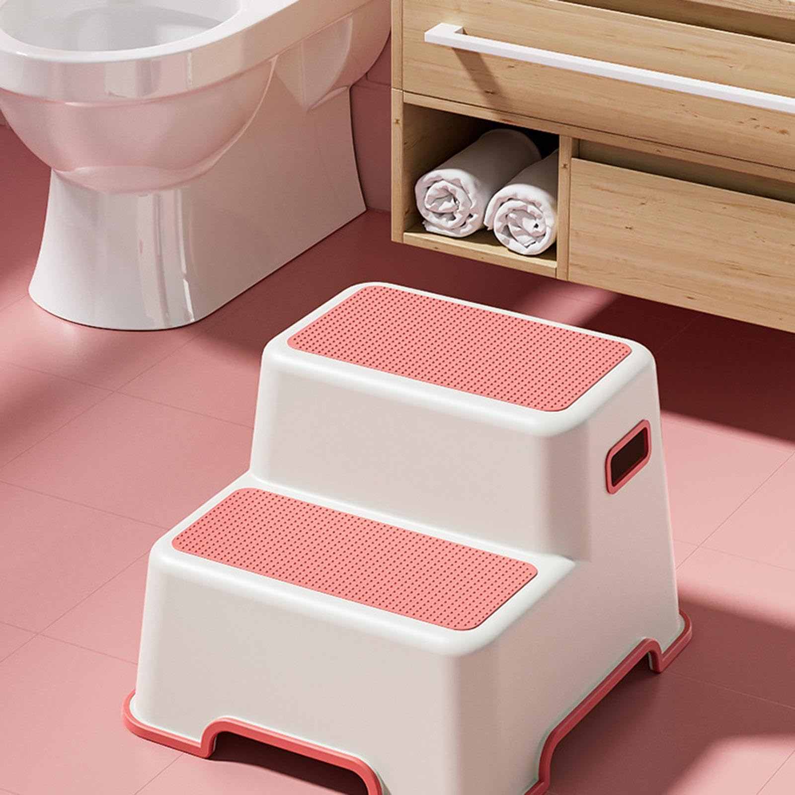 Escalón para niños pequeños, para entrenamiento de ollas, patas de goma antideslizantes, diseño reclinado, seguro para baño y cocina, color rojo, uso universal
