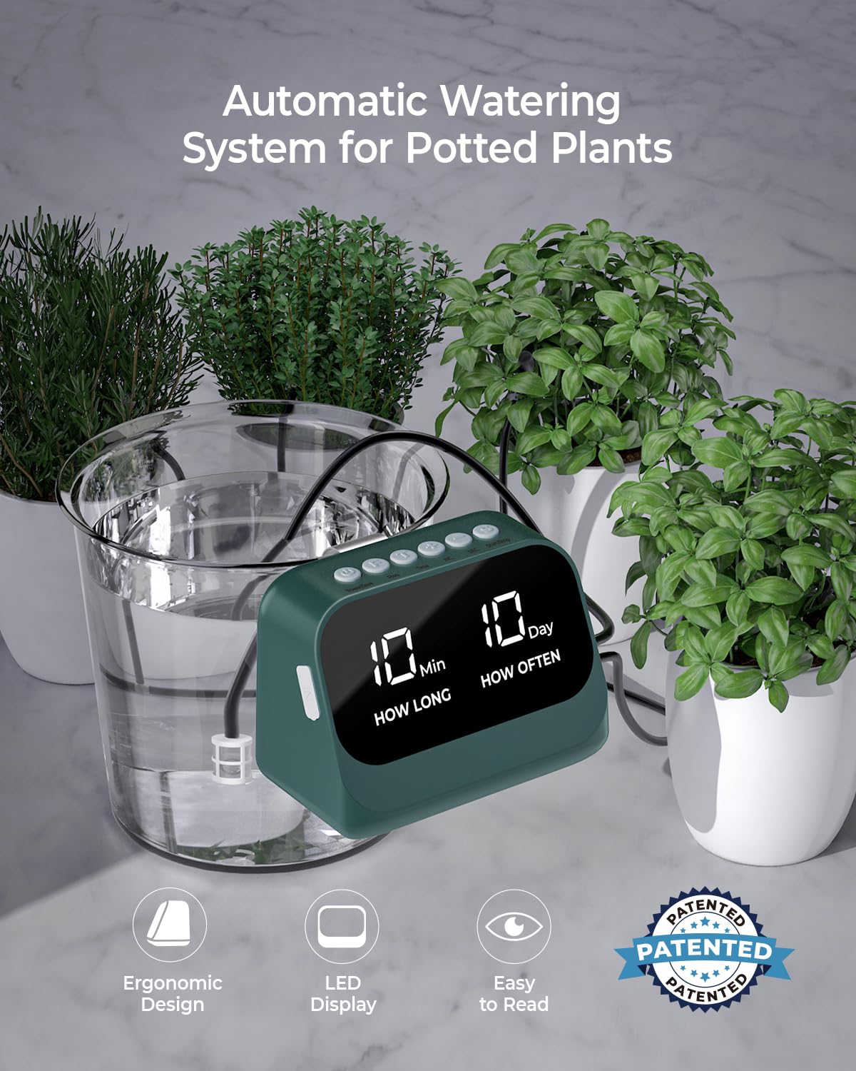 Sistema automático de riego de plantas, sistema de riego automático de plantas, kit de riego automático por goteo con temporizador programable, pantalla LED, sistema de riego interior de alimentación