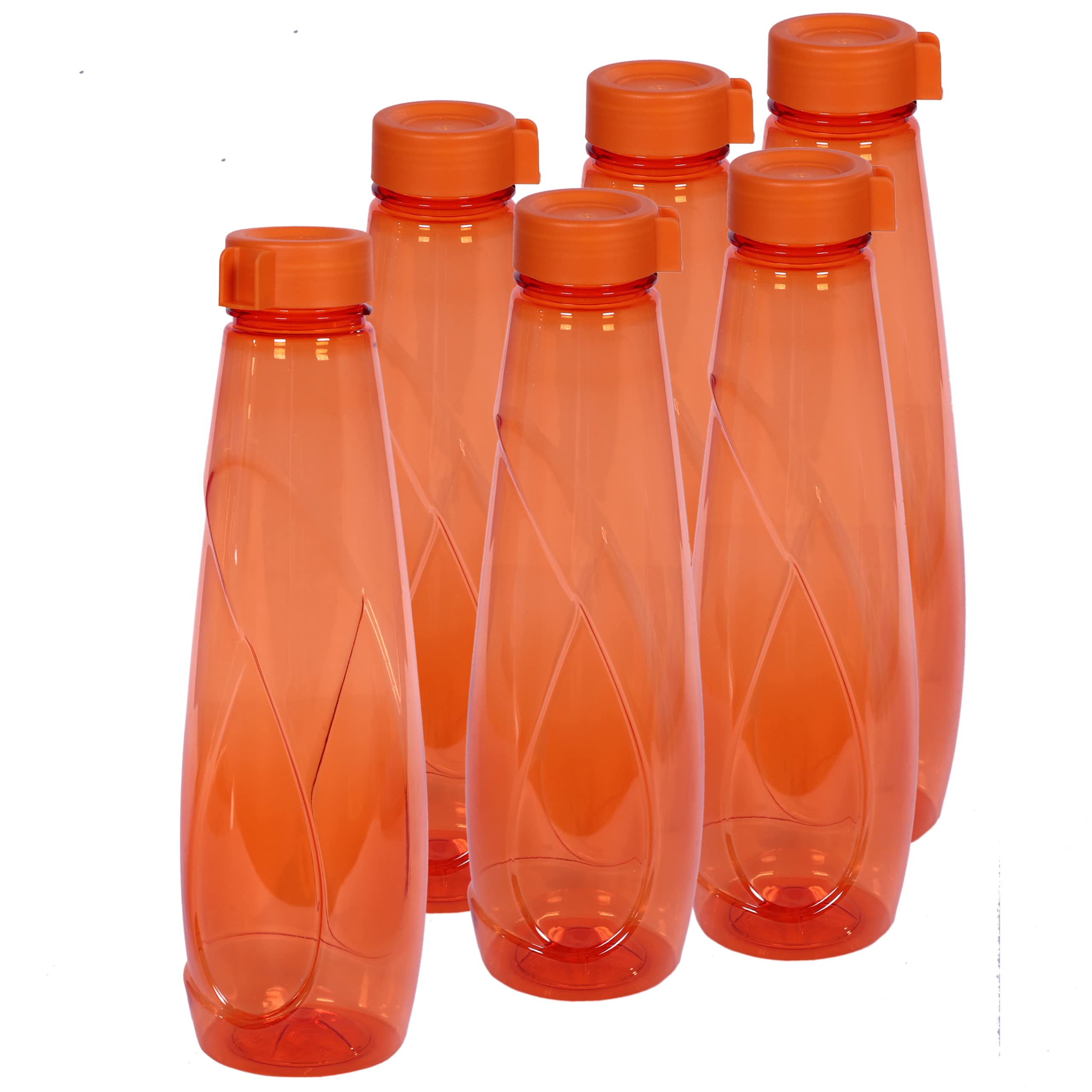 JMS we create smile 6 PCS x 950ML Plastic Coloured Transparent Water Bottles - Juice Bottles BPA Free & Leakproof - Reusable With Screw Cap Lid For Sports School Home (6 Pieces, Orange)