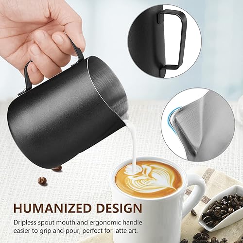 Miniatura 3 de HOOMIL Jarra para Espumar Leche, Jarra de Vaporización de Acero Inoxidable de 12oz20oz32oz Taza Jarra de Espumador de Leche Barista para Máquina de