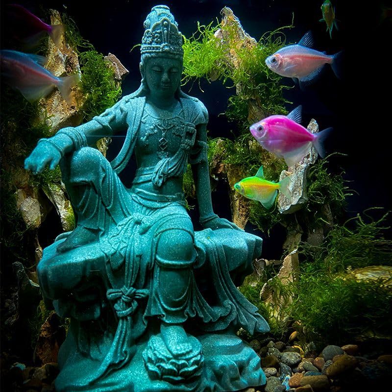 Estatua buda Guanyin de piedra arenisca para acuario miniatura 3
