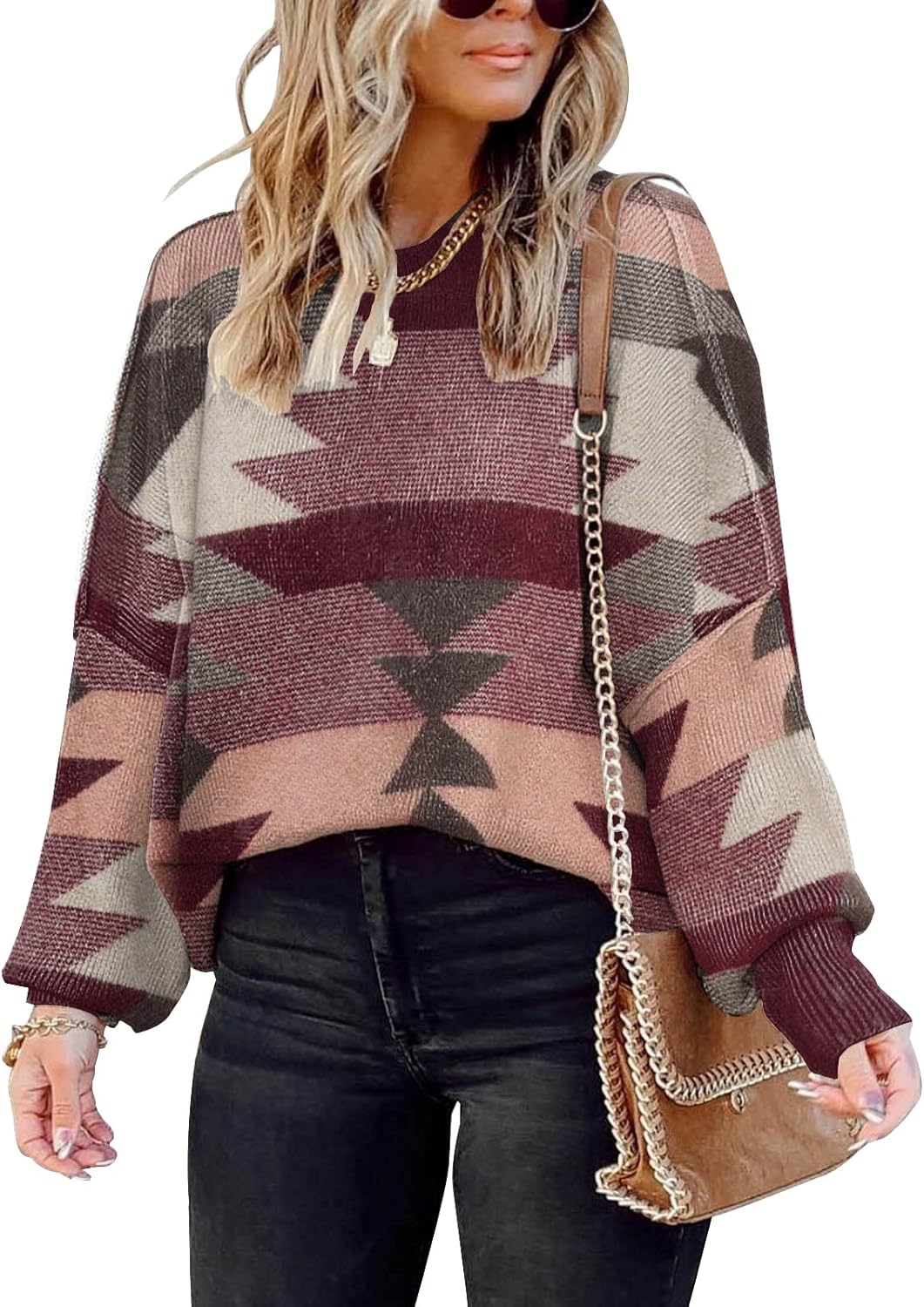 Womens Sweaters Causal Crewneck Batwing Sleeve Knit Top Side Split Oversized Pullover Sweater Loose Jumper