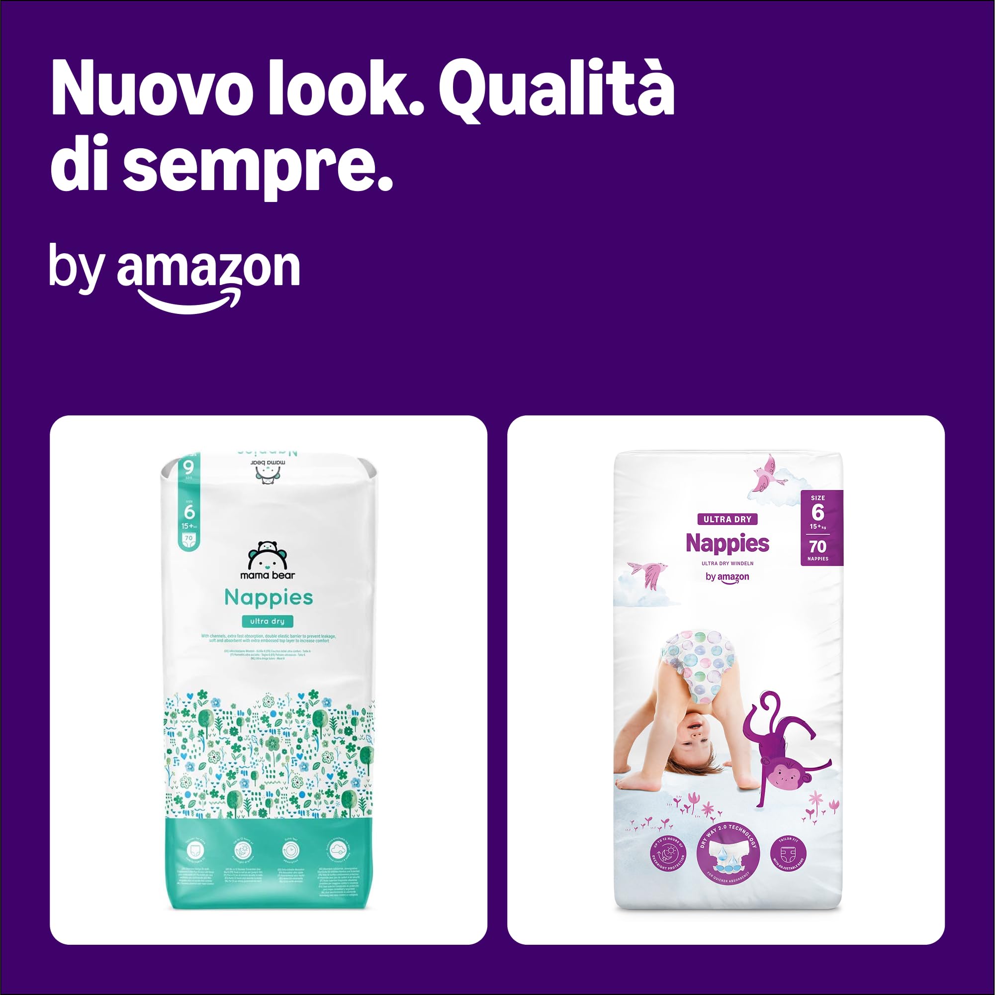 By Amazon Pannolini ultra asciutto, Taglia 6 (15+ kg), Con canali d'areazione, Bianco, 70 Unità (1 confezioni da 70) - Nuova versione (Precedentemente un marchio Mama Bear brand, stesso prodotto)