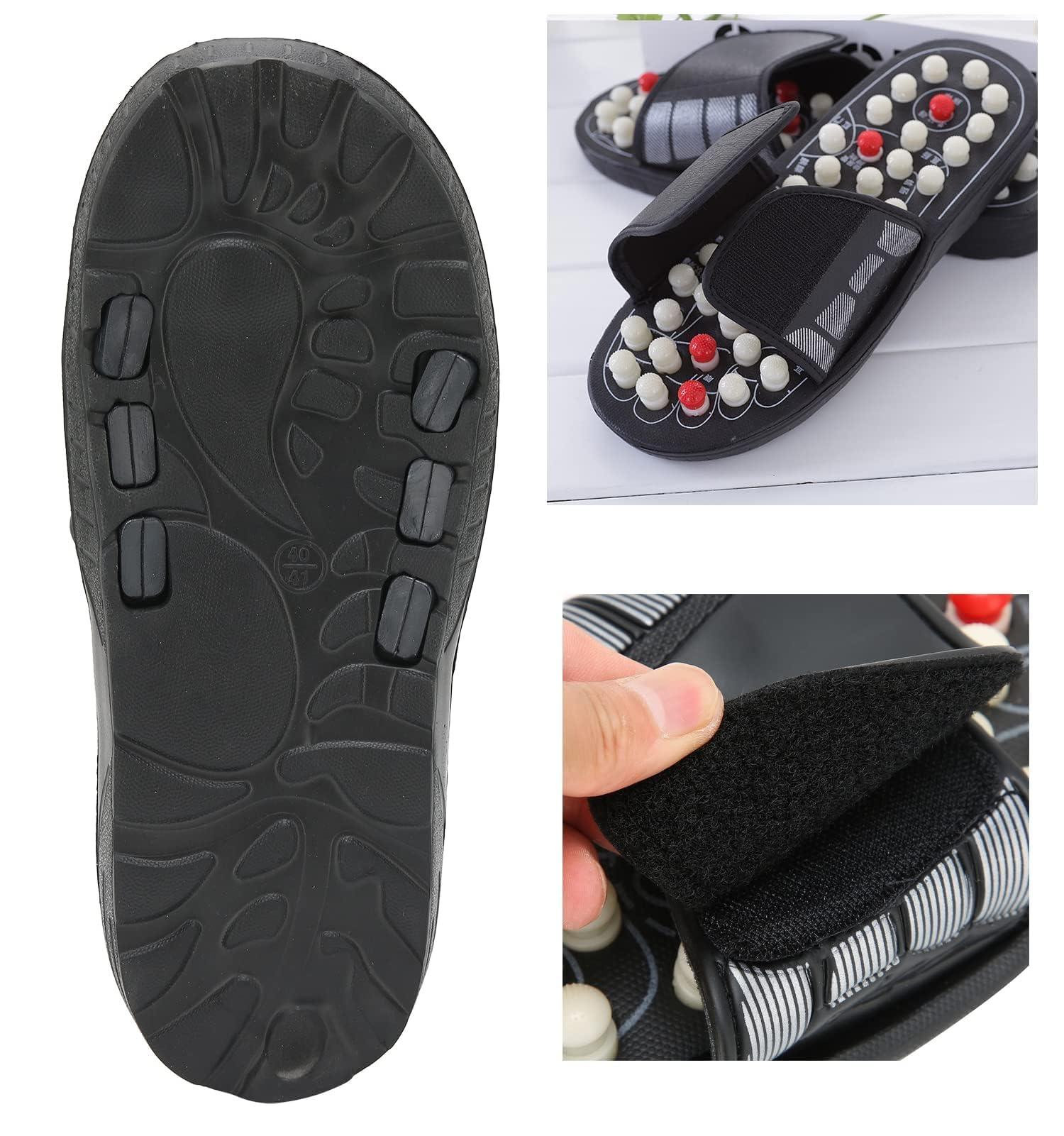 Zapatillas de acupresión, Zapatillas de masajeador de pies Masajeador de pies Sandalias de reflexología Zapatos de masaje de pies zapatos para reducir el dolor para mujeres y hombres (44-45)