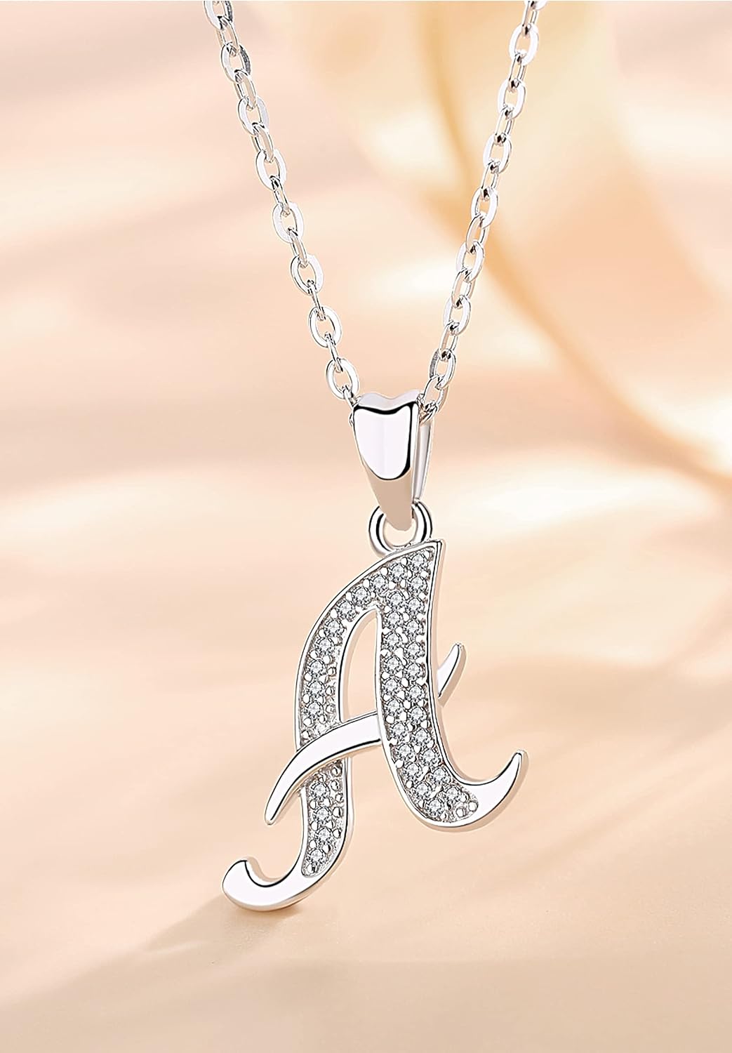 AEONSLOVE 925 Sterling Silver Initial Necklaces for Women, 26 Letters Pendants Necklace Gift for Mother, Daughter, Wife, 18 Inch Chain - Image 3