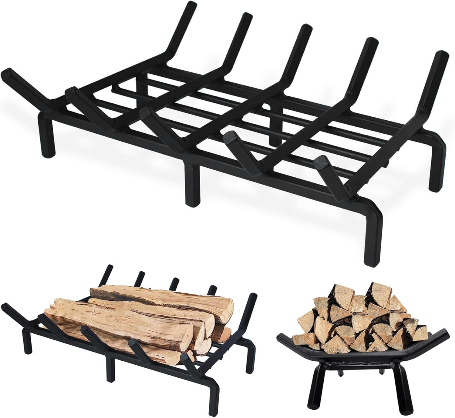 Fireplace Grate 16in Iron Fire Pit Grate Heavy Duty Support Log Holder for Inside Fireplace Home Camping Outdoor Hearth Essentials