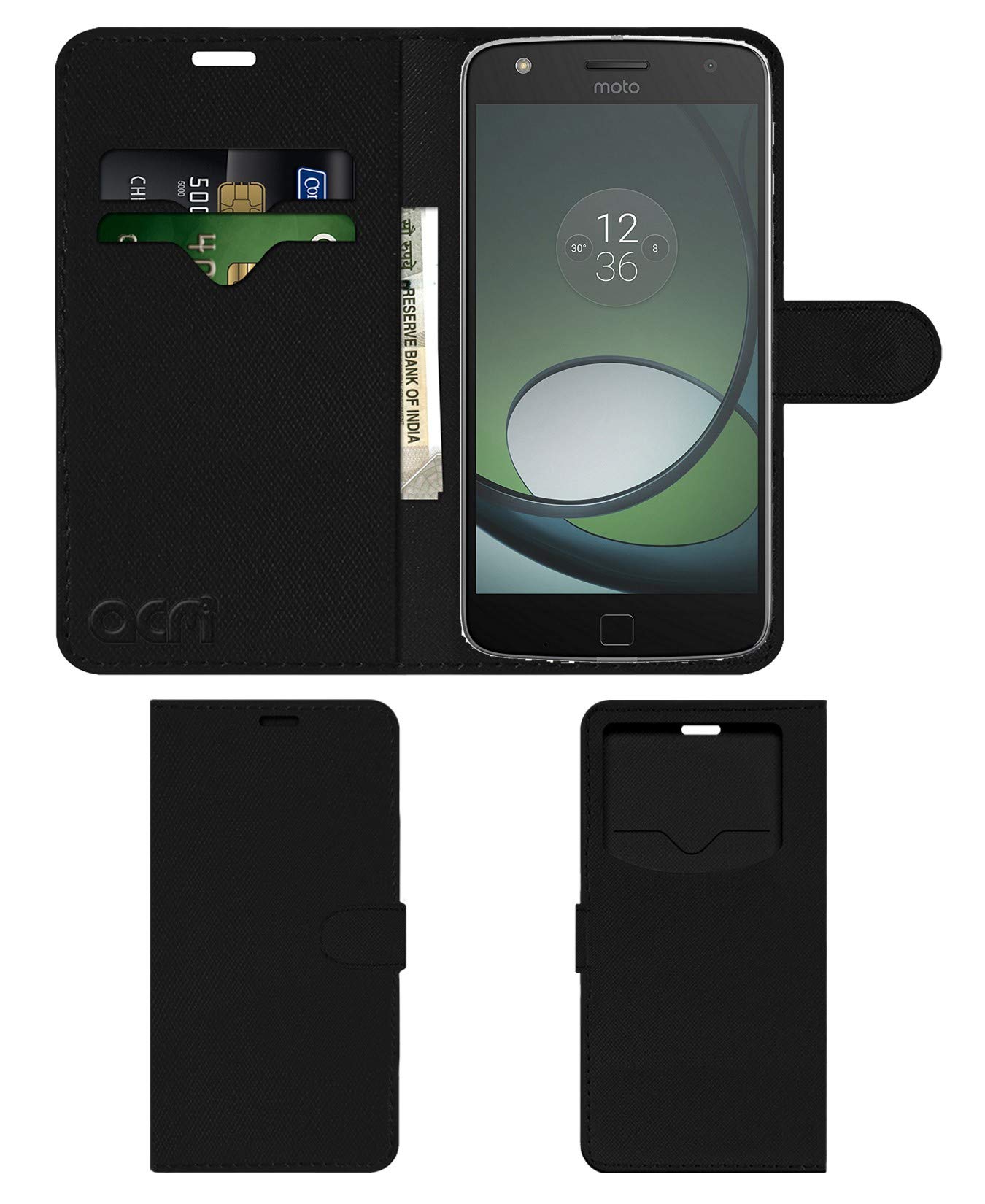 ACM Leather Window Flip Wallet Front & Back Case Compatible with Moto Z Play Style Mod Mobile Cover Black (B07JVM5P54) Amazon Price History, Amazon Price Tracker