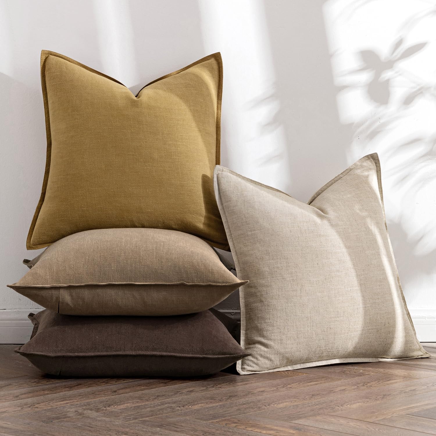 MIULEE Neutral Gold/Brown Linen Pack of 4 Pillow Covers and Pillow Insert