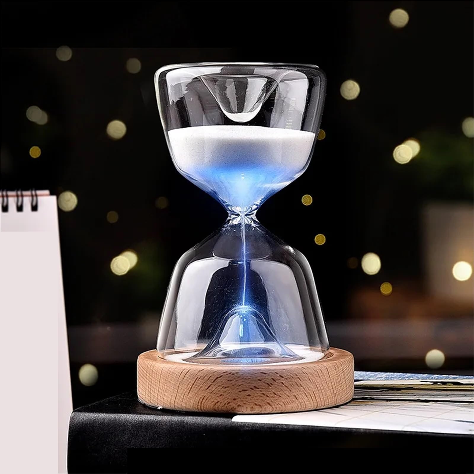 Reloj de Arena Luminoso con Control Remoto, Temporizador 15 Minutos, luz Nocturna y Base Madera para La Decoración De La Sala De Estar