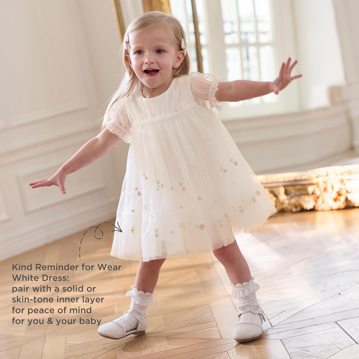 DAVE & BELLA Toddler Baby Girl Tutu Dress, Ruffle Short Sleeve Summer Tulle Dresses Tiered Pleated Floral Princess Sundress - Image 3