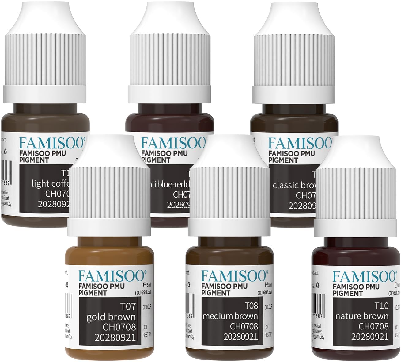 PMU Pigment Set for Brows, 6 Colors Tattoo Ink Kit, Permanent Makeup for Eyebrows Microblading