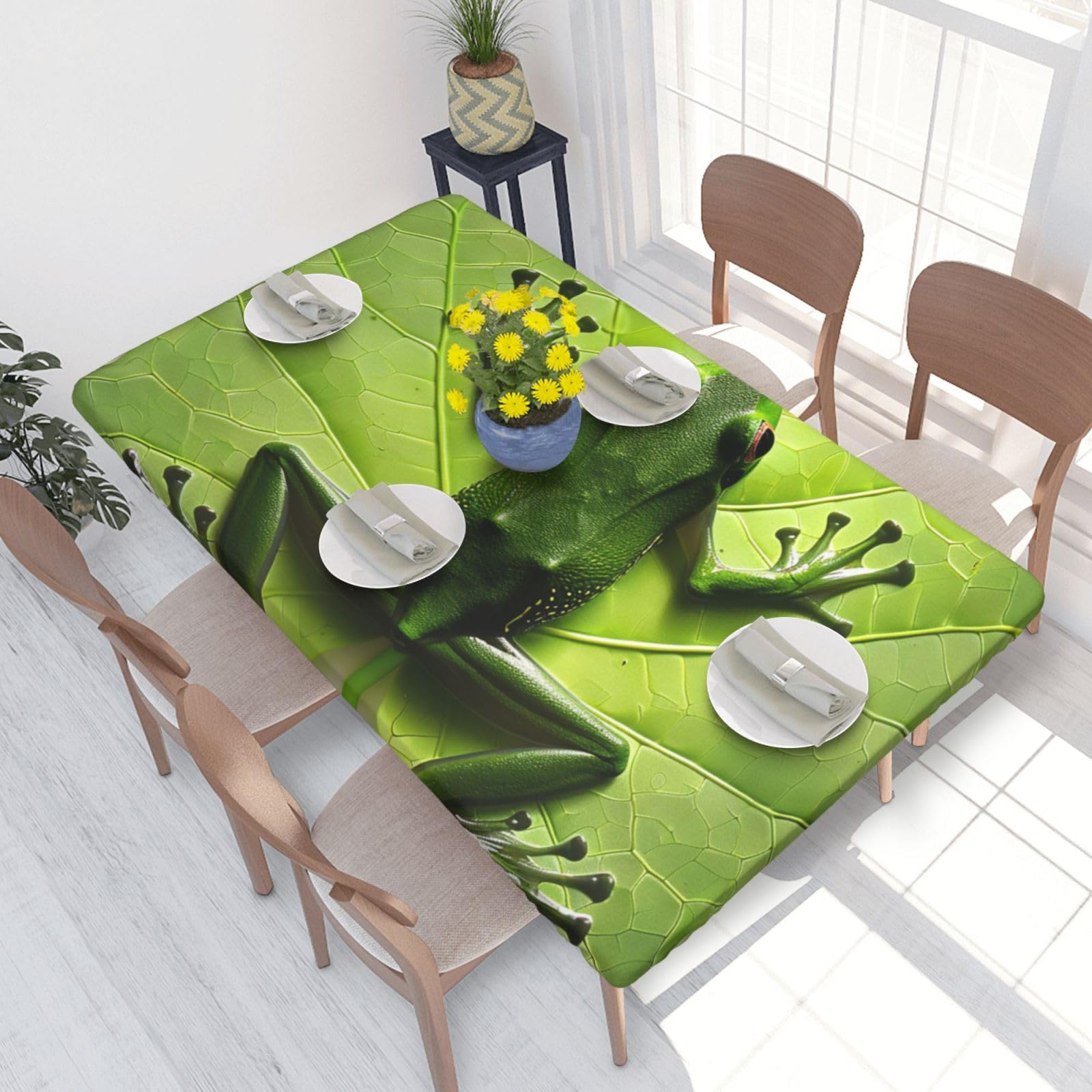 WPKJU Frog Leaves Printed Tablecloths 4ft Rectangular Table Covers Washable Polyester Decorative Table Cloth for Dining Table Picnic Wedding