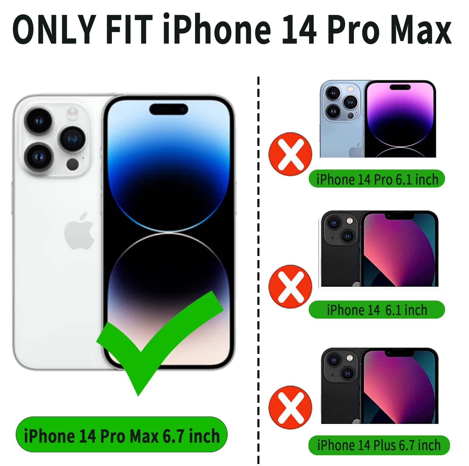 VANAVAGY Compatible for iPhone 14 Pro Max Wallet Case for Women and Men,RFID Flip Leather Cover with Wrist Supports Wireless Charging with Card Holder and Glass Screen Protector,Clove Purple