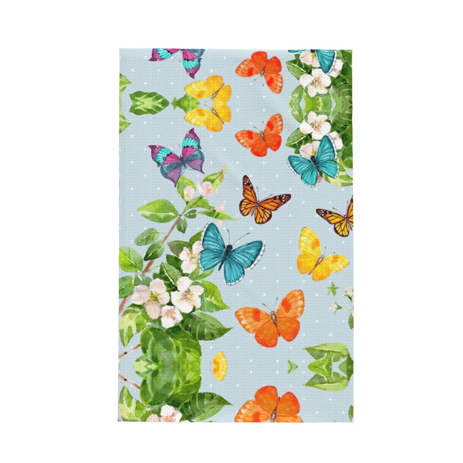 XXahnbm Flying Butterflies Print Waffle Kitchen Towel,Absorbent Hand Towel