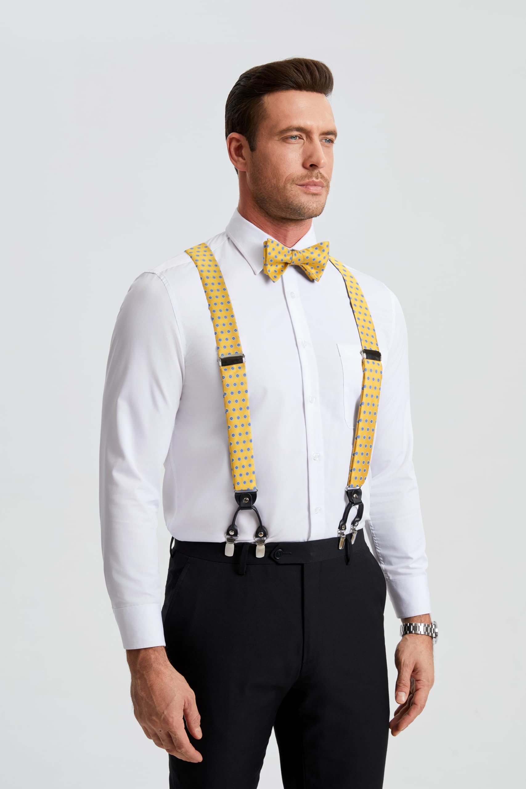 HISDERN Paisley Tirantes para hombre forma de Y elásticos y ajustables Pajarita Pañuelo set Conjuntos de y pajaritas para hombre