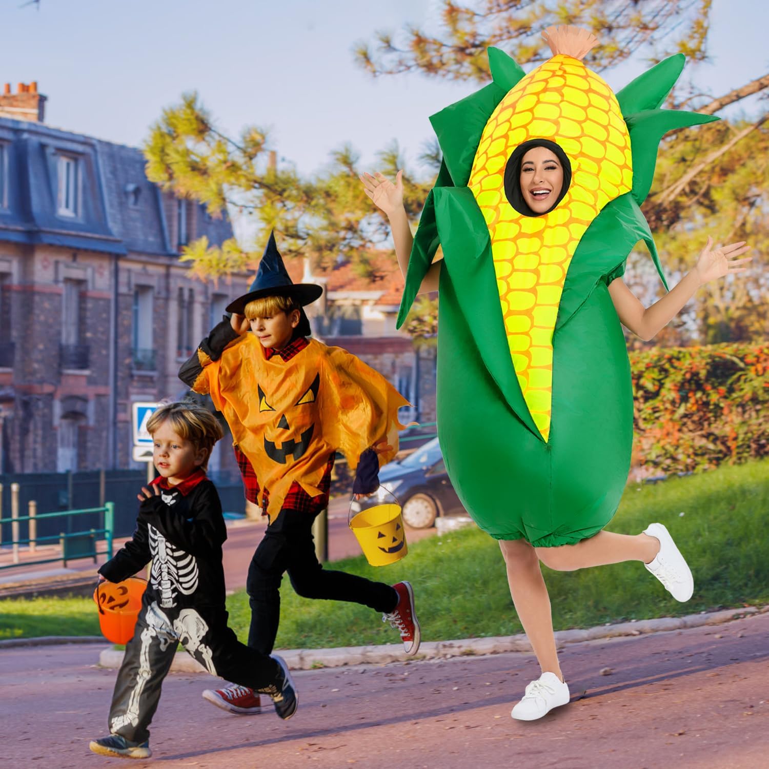 Spinosaurus Thanksgiving Inflatable Corn Costume for Adult Inflatable Food Costumes Halloween Funny Blow Up Costume Inflatable Suit for Men Women