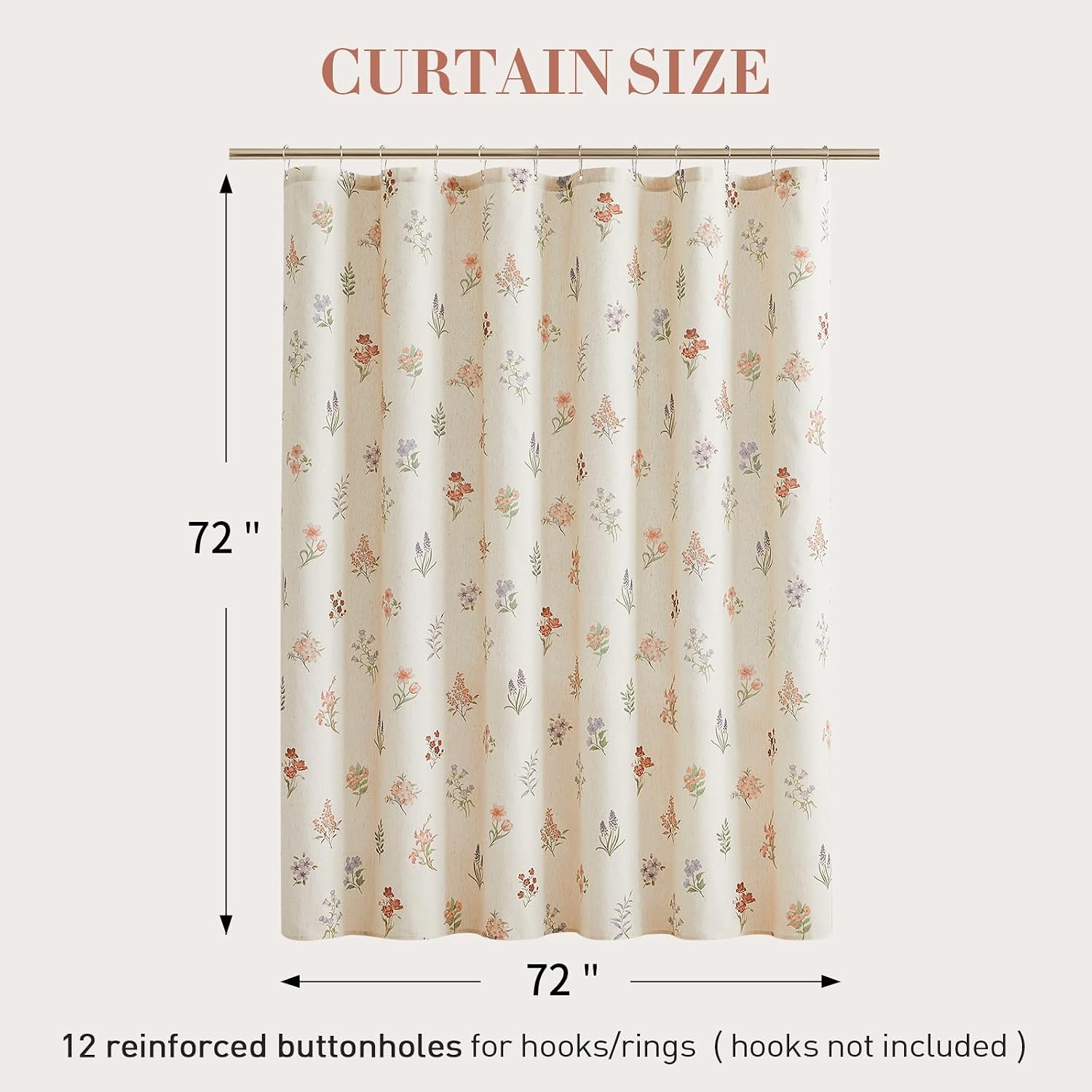 Floral Linen Shower Curtain, Spring Vintage Farmhouse Style, 72x72