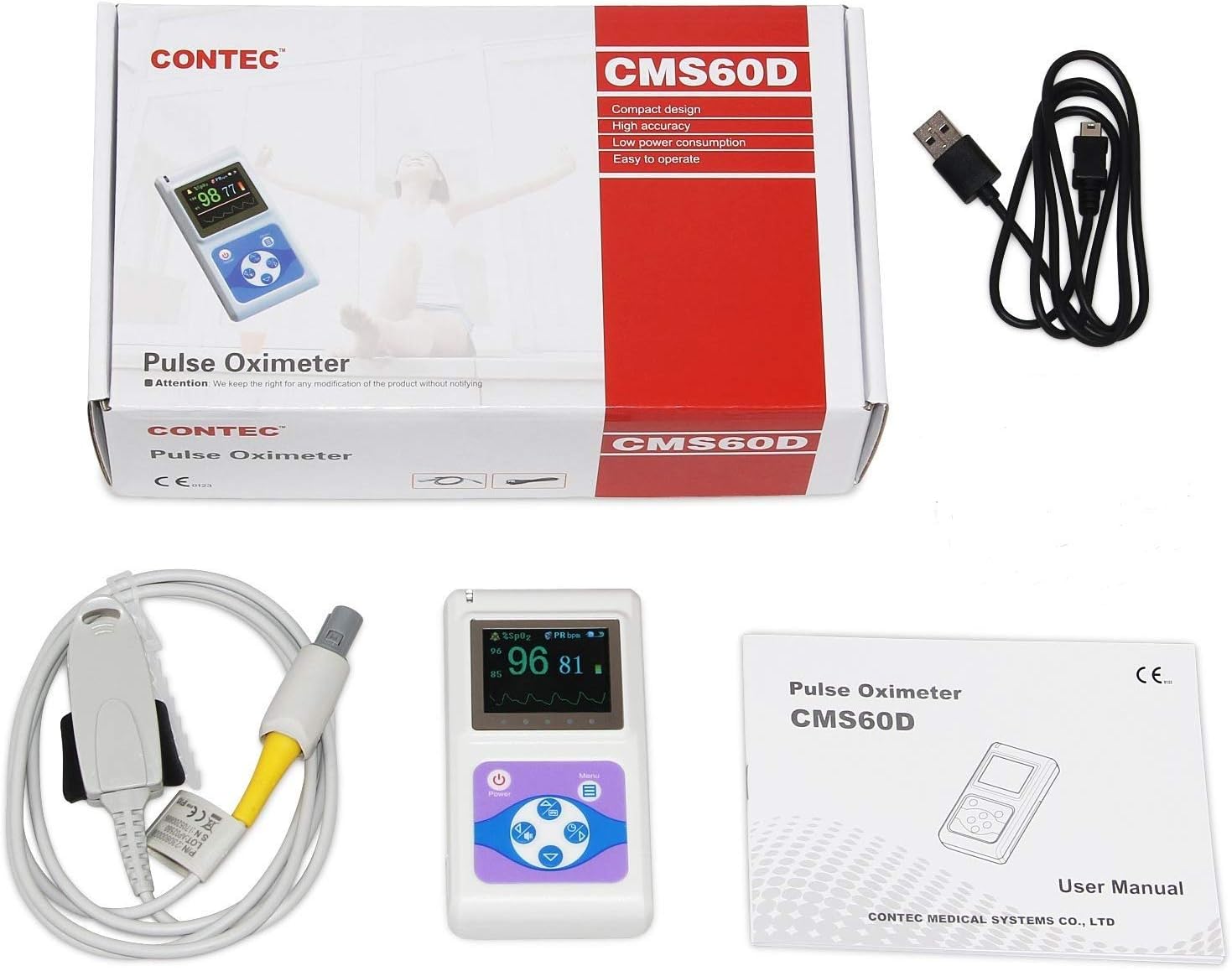CONTECCMS60D Color OLED Screen White Electronic Portable Handheld Pulse Oximeter