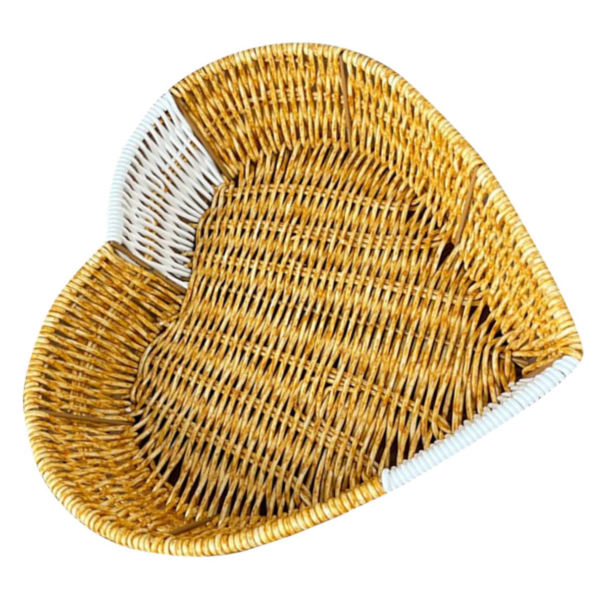 GRIRIW Woven Heart Shaped Storage Basket for Fruits Snacks and Breads Desktop Organizer for Home Office Practical and Easy to Clean Woven Basket