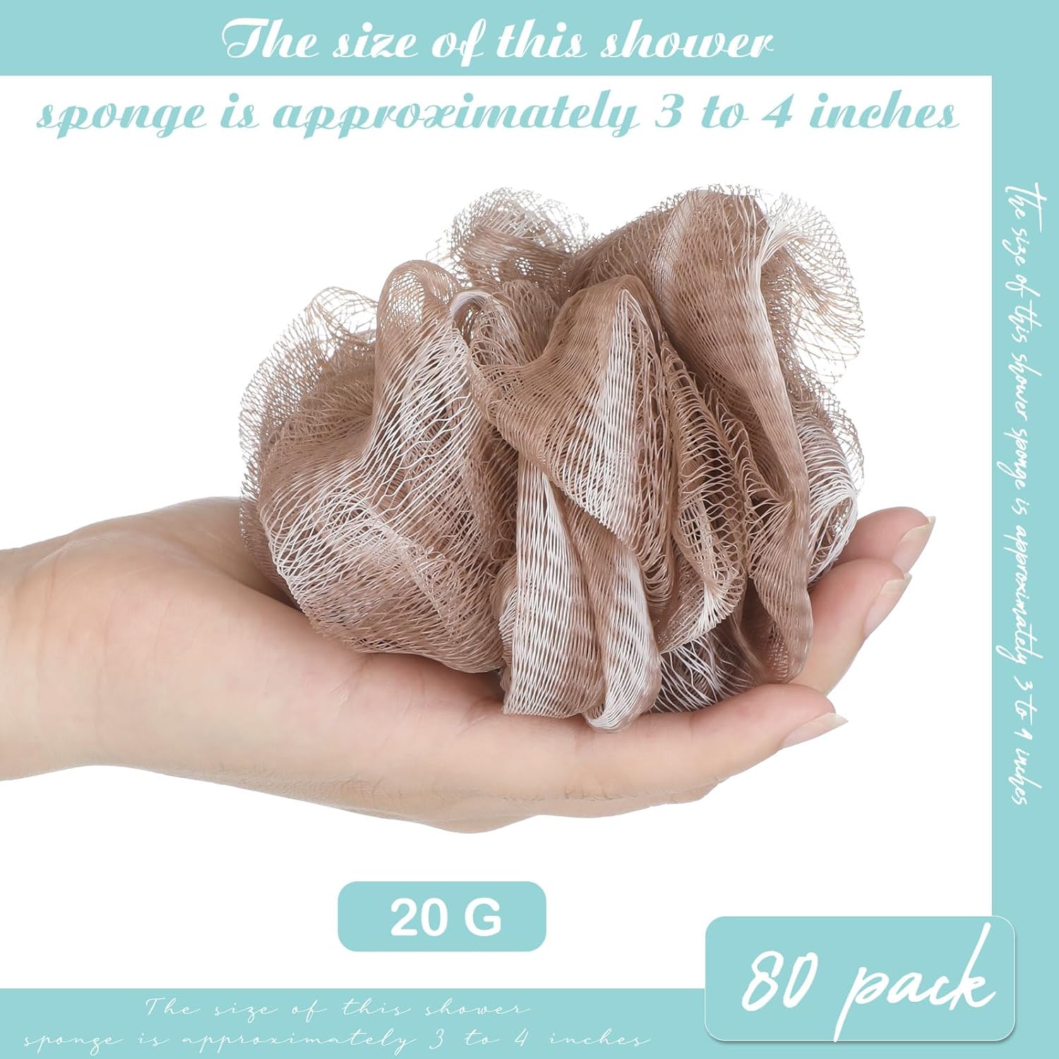 CHENGU 80 Pcs Loofah Sponge Bath Pouf - Bulk Shower Puff for Body Wash - Exfoliating Mesh Scrubber for Baby, Women, Men - 20g (Plain Colors)