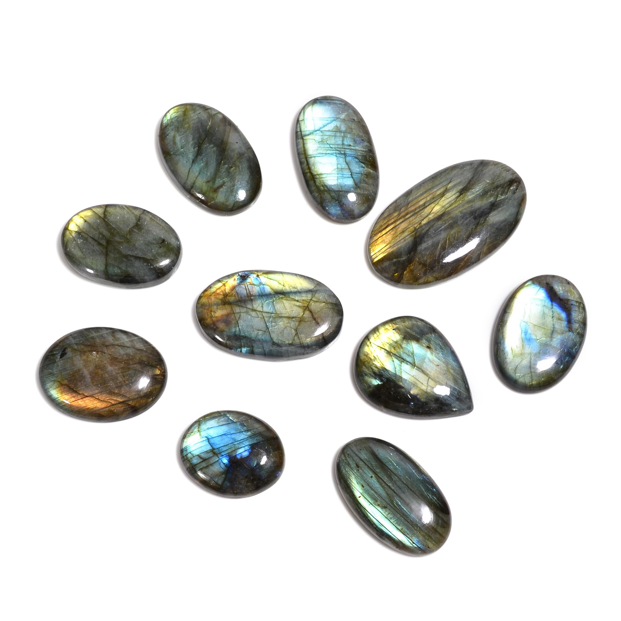 Natural [30mm+] 5pcs Large Labradorite Gemstones Cabochons, Jewelry Making Loose Gemstone, Polished Gems, DIY, Wire Wrapping, Reiki, Wikka, Healing Crystals, Bulk Gemstone Deal [300+cts]