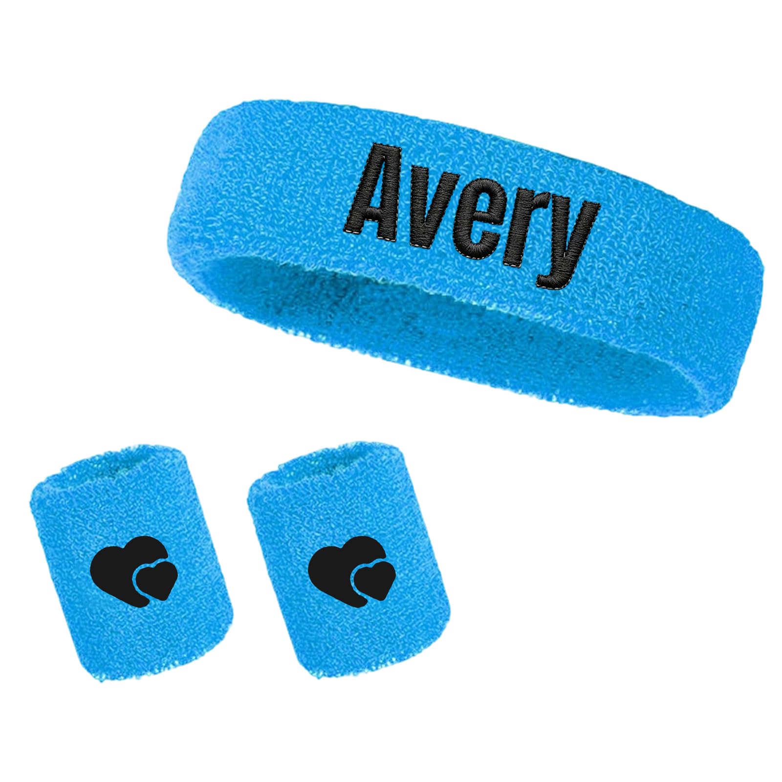Custom Sports Wristbands, Personalised Embroidered Headband Set – Cotton Sweat Wicking Wrist Sweatband, 3 Piece Workout Accessory – Gift, for Runner Gym Fitness Athlete (C)