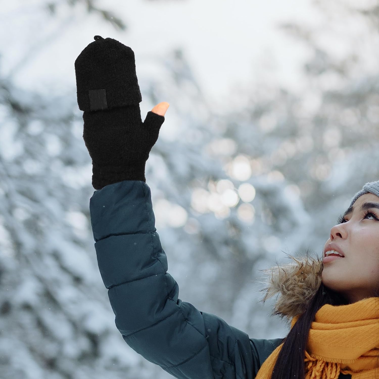 1 Pair USB Powered Heated Gloves with Flip Design, Convertible Fingerless Winter Gloves for Men and Women, Polyester Material, for Climbing and Office Use, Black Thermal Mittens