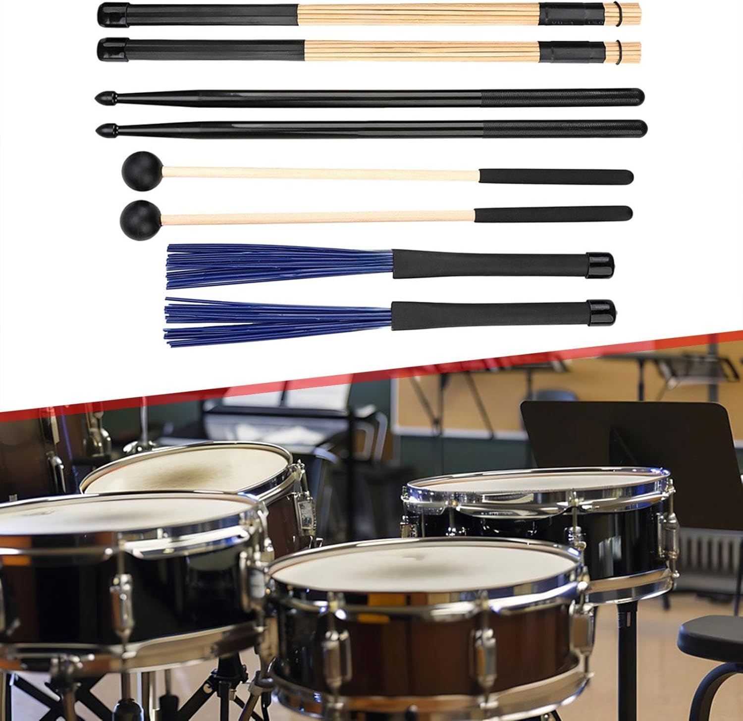 DYNWAVE Drum Sticks Mallets Brushes Set Anti Slip Music Lover Gifts Drumsticks Instrument Accessories for Acoustic Stage Performance