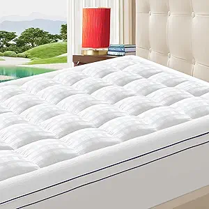 ABENE Mattress Topper for Back Pain Relief, Extra Thick Mattress Pad Pillowtop, Soft Cotton Cover with 8"-21" Deep Pocket, 1300gsm Overfilled Down Alternative Filling (Cotton White, King)
