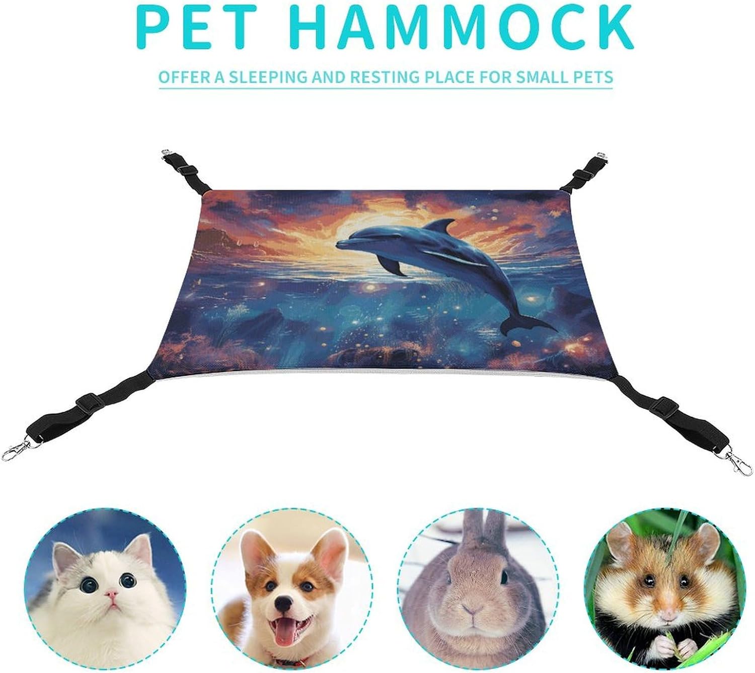 review Hanging Pet Hammock, Colorful Starry Sky Ocean Dolphin Printed Soft Breathable Pet Hammock with Adjustable Straps and Metal Hooks for Cats Small Dogs Rabbits Sugar Gliders