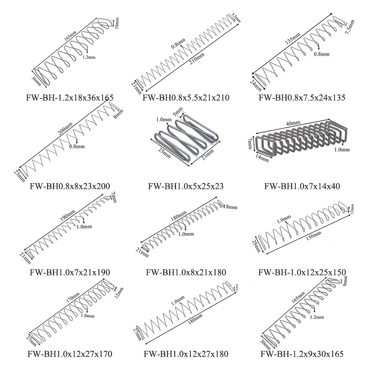 2-10pcs Square Spring Wire Diameter 0.8-1.2MM Rectangular Compression Spring(FW-BH0.8x5.5x21x210,10PCS)