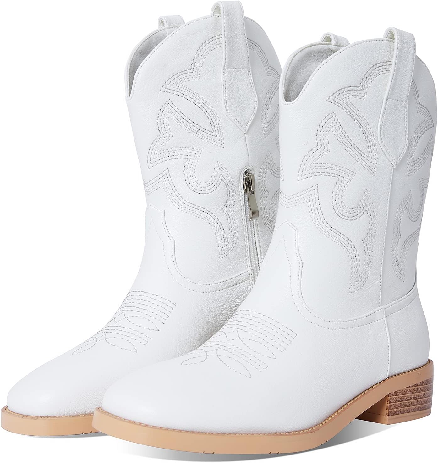 SaraIrisWomen’s Black Cowgirl Boots Western Boots Cowboy Boots Ankle Boots Embroidered Chunky Heel Square Toe Pull On Zipper Mid Calf Boots for Women