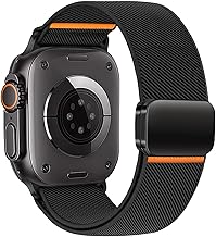 Stretchy Elastic Sport Strap Compatible with Apple Watch Ultra 3/2/1 49mm 46mm 45mm 44mm, Magnetic Nylon Band for iwatch Series 11/10/9/8/7/6/5/4/3/SE (Black)