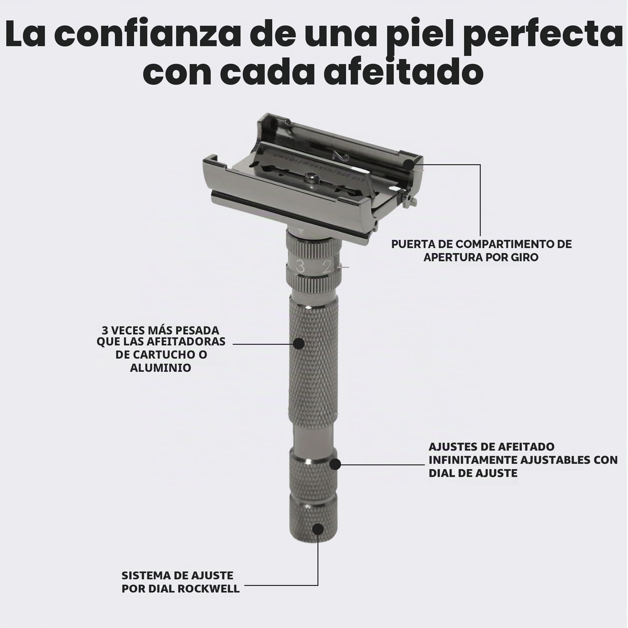 Rockwell - Afeitadora de seguridad T2 ajustable TTO Gun Metal